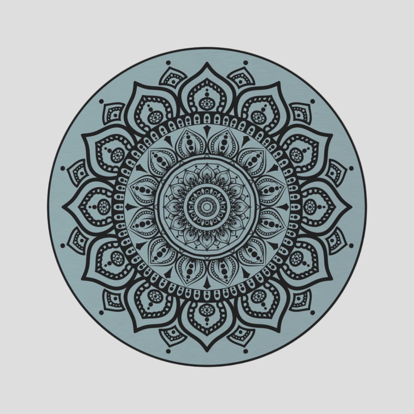 an elegant blue round with bllack mandala design rug