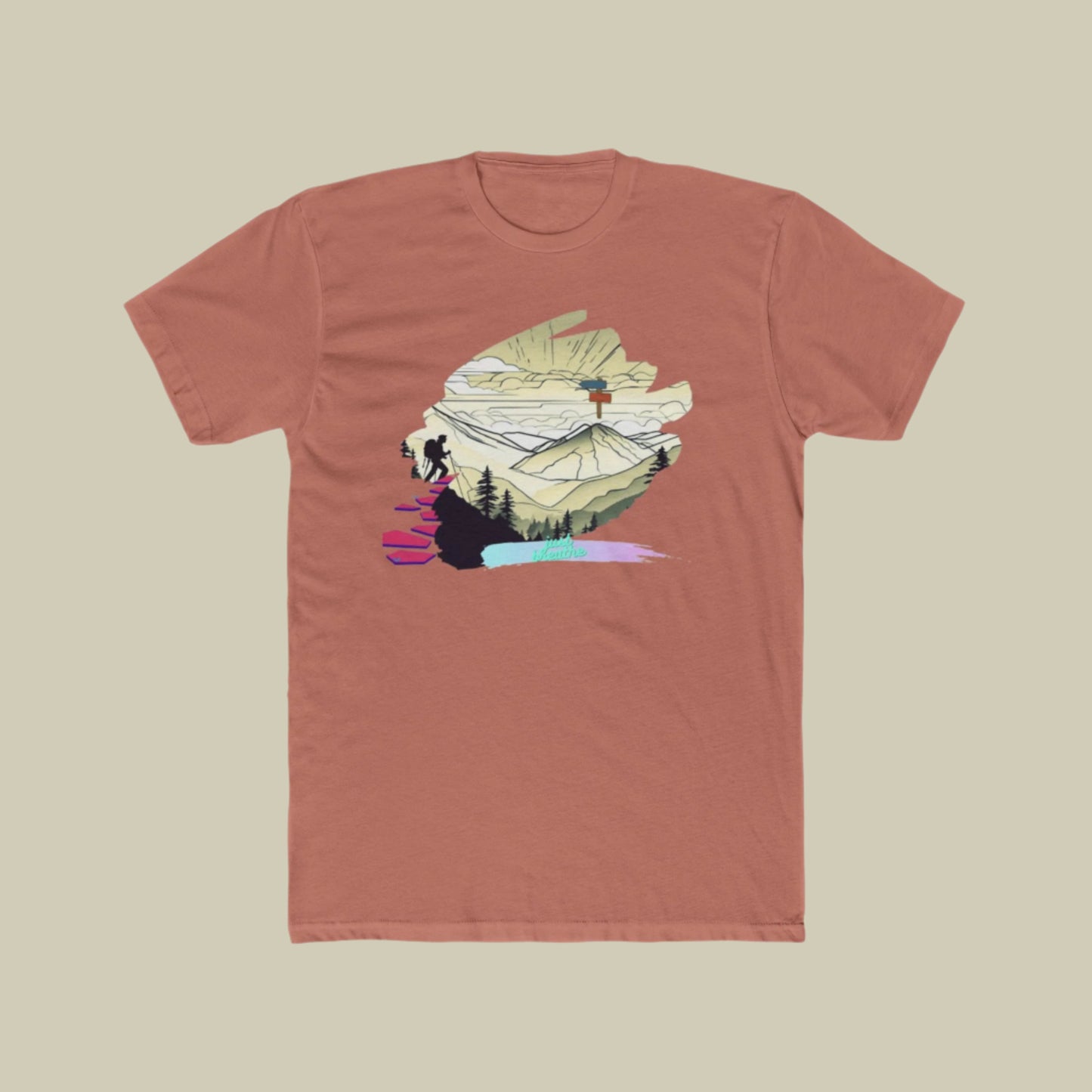 Unisex model wearing solid desert pink cotton crew neck t-shirt