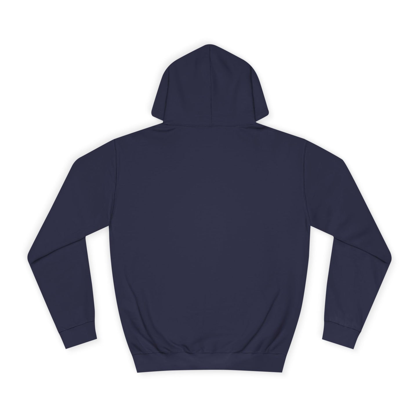 Navy blue hoodie shown from the back on a white background.