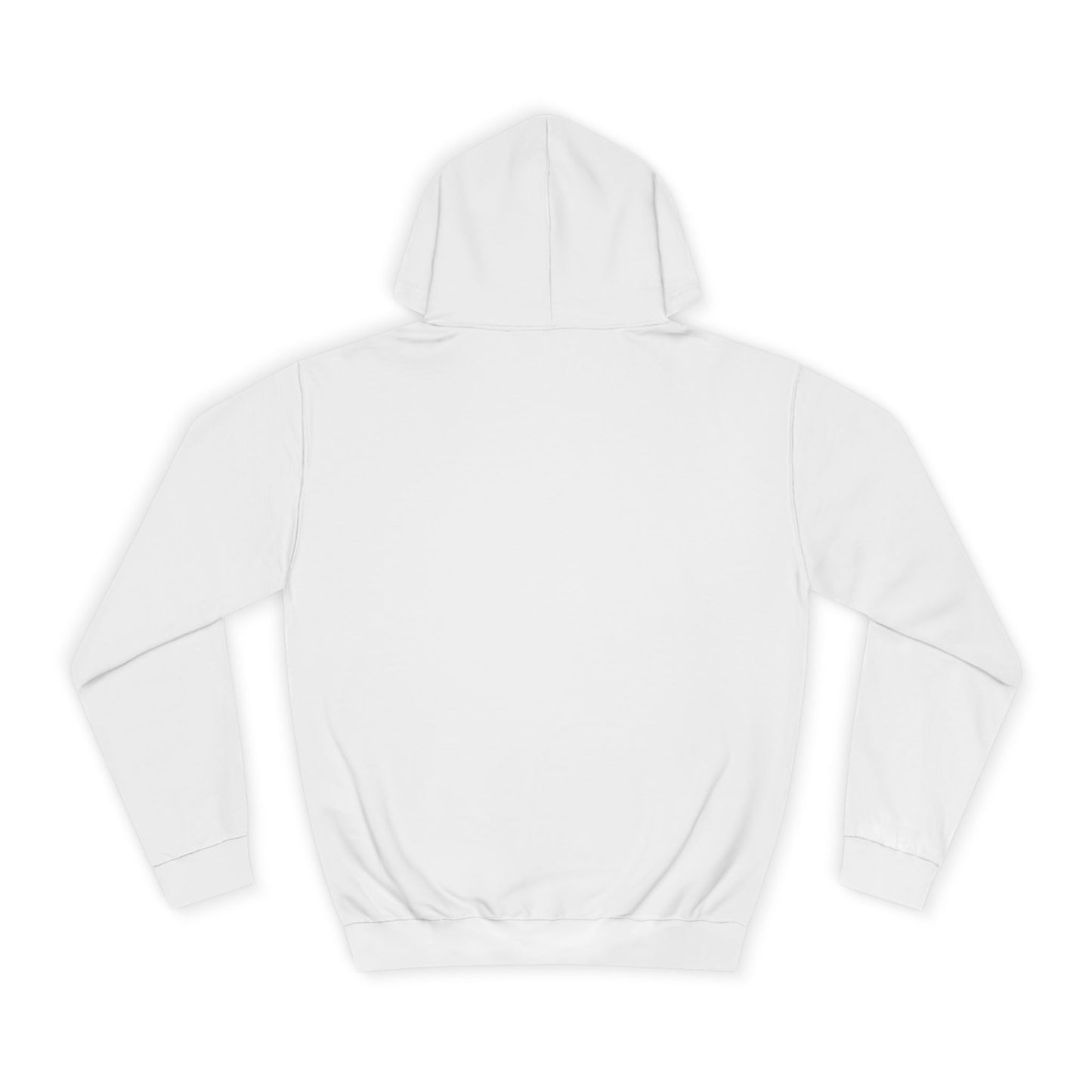 Back view of solid color unisex college hoodie
