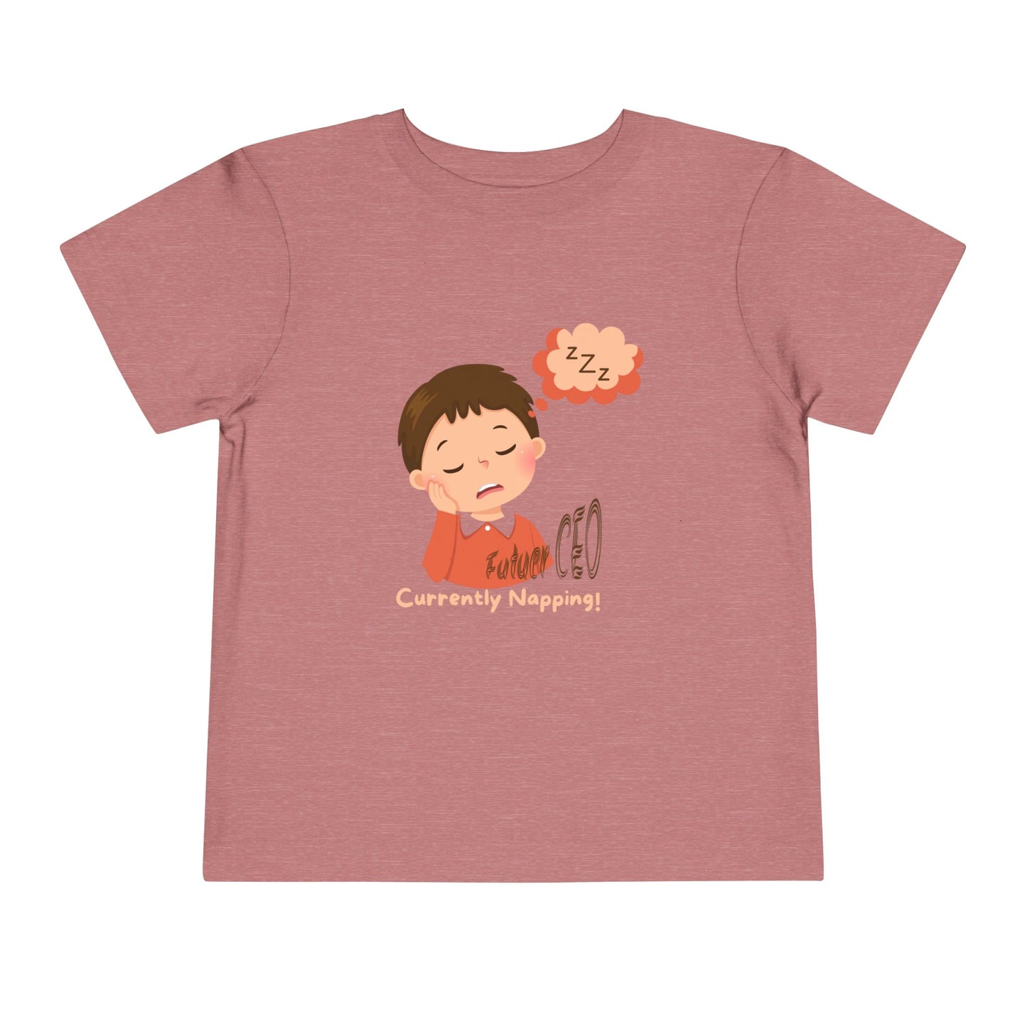 Toddler short sleeve t-shirt with sleeping child illustration and “Future CEO, Currently Napping” text