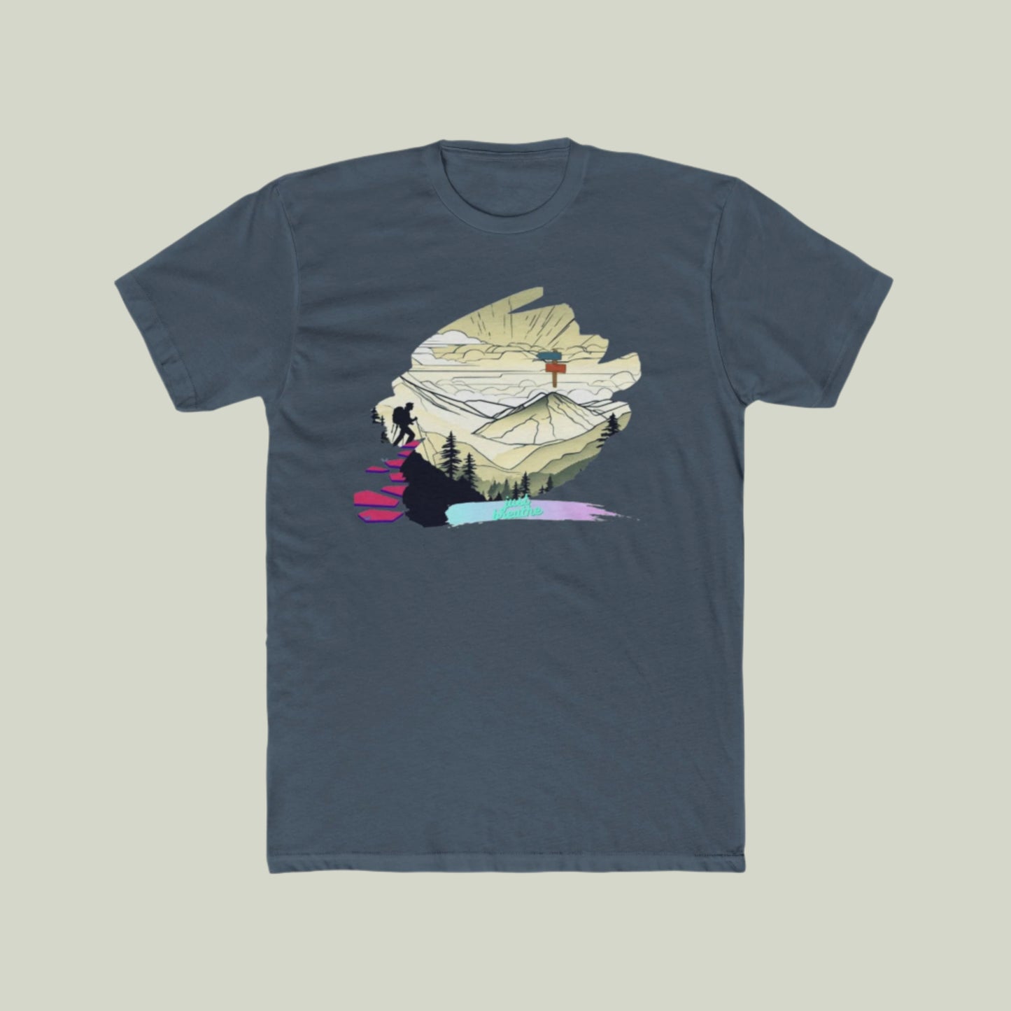 Unisex model wearing sold indigo cotton crew neck t-shirt
