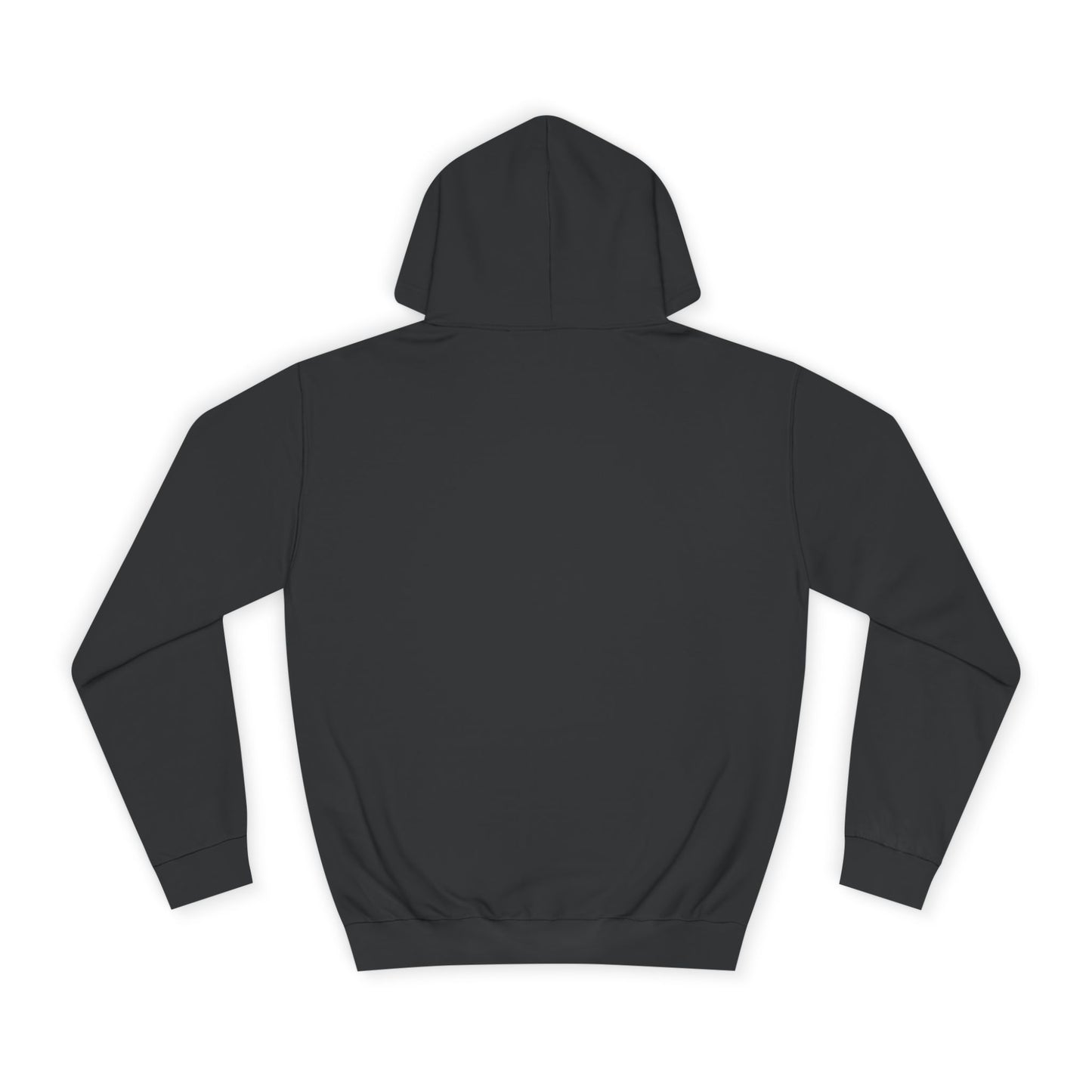 (Charcoal)Black hoodie shown from the back on a white background