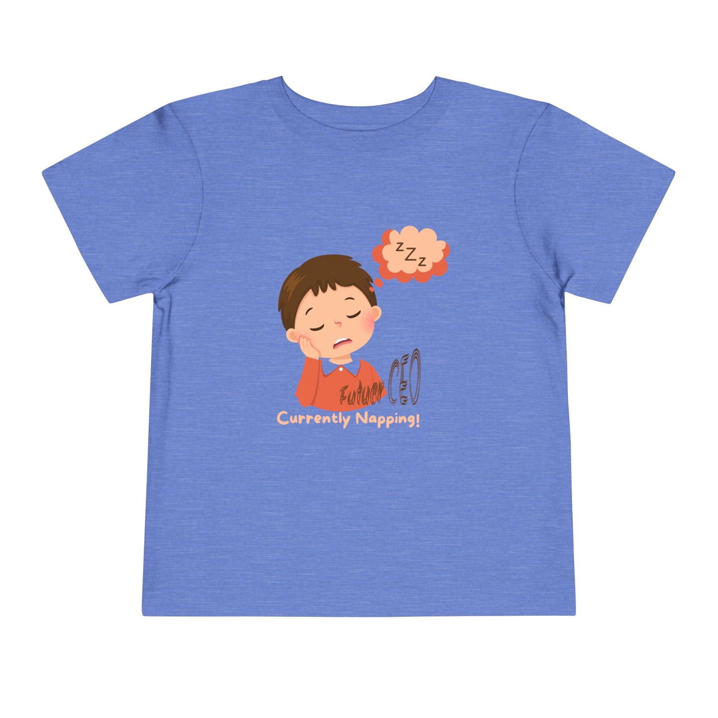 Toddler short sleeve t-shirt with sleeping child illustration and “Future CEO, Currently Napping” text