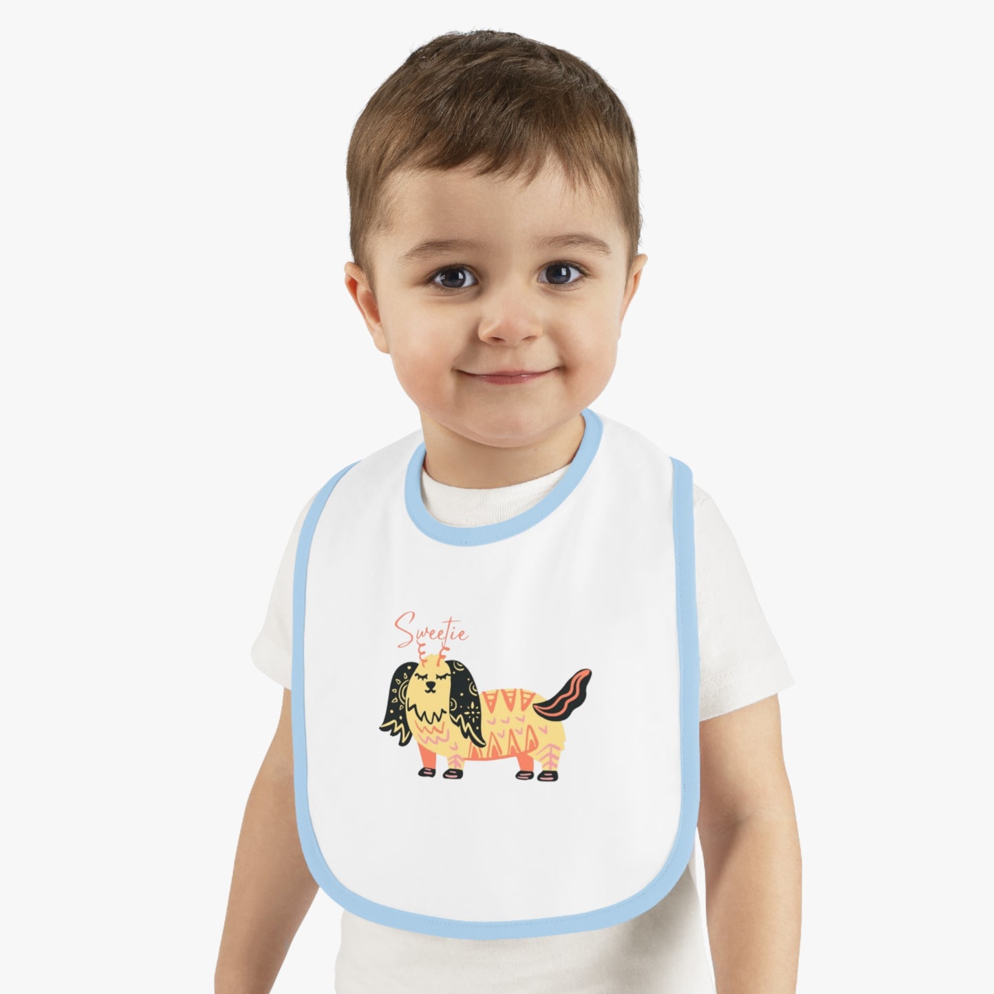 “Sweetie Dog Print Jersey Baby Bib – Soft & Adorable Mealtime Essential”