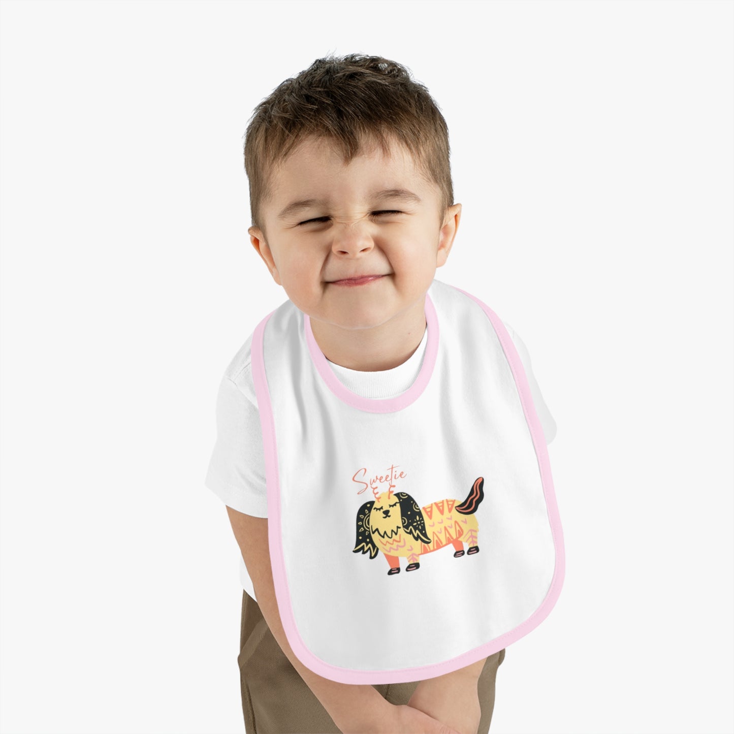 “Sweetie Dog Print Jersey Baby Bib – Soft & Adorable Mealtime Essential”