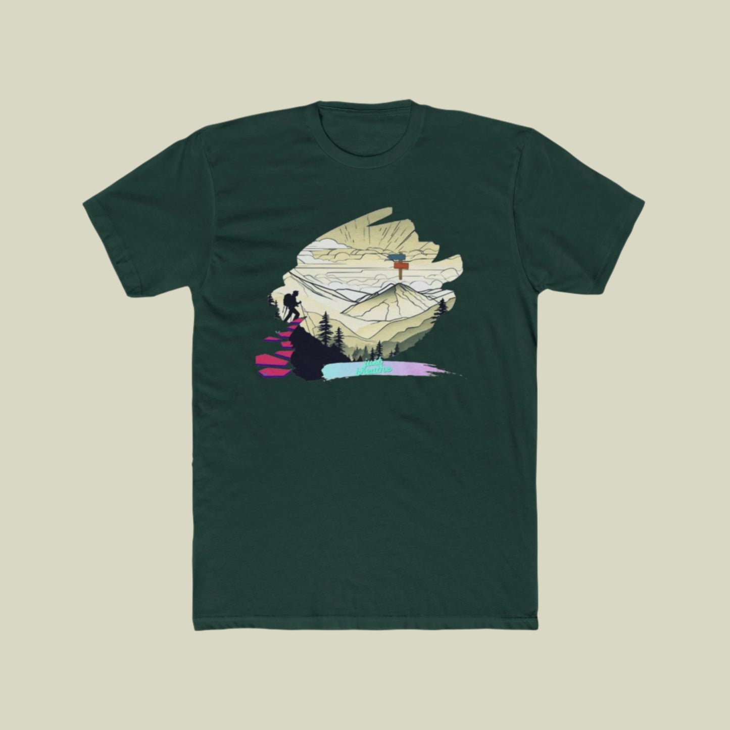 Unisex model wearing solid military regreen cotton crew neck t-shirt