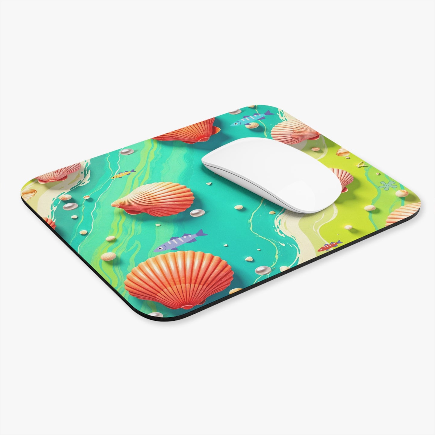Ocean Shells Mouse Pad – Beach Scene with White Seashells Design