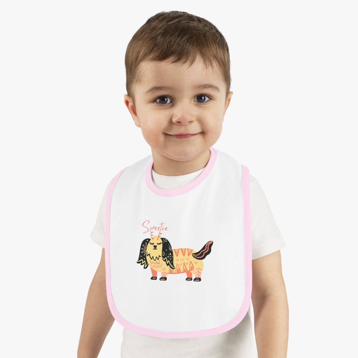 “Sweetie Dog Print Jersey Baby Bib – Soft & Adorable Mealtime Essential”