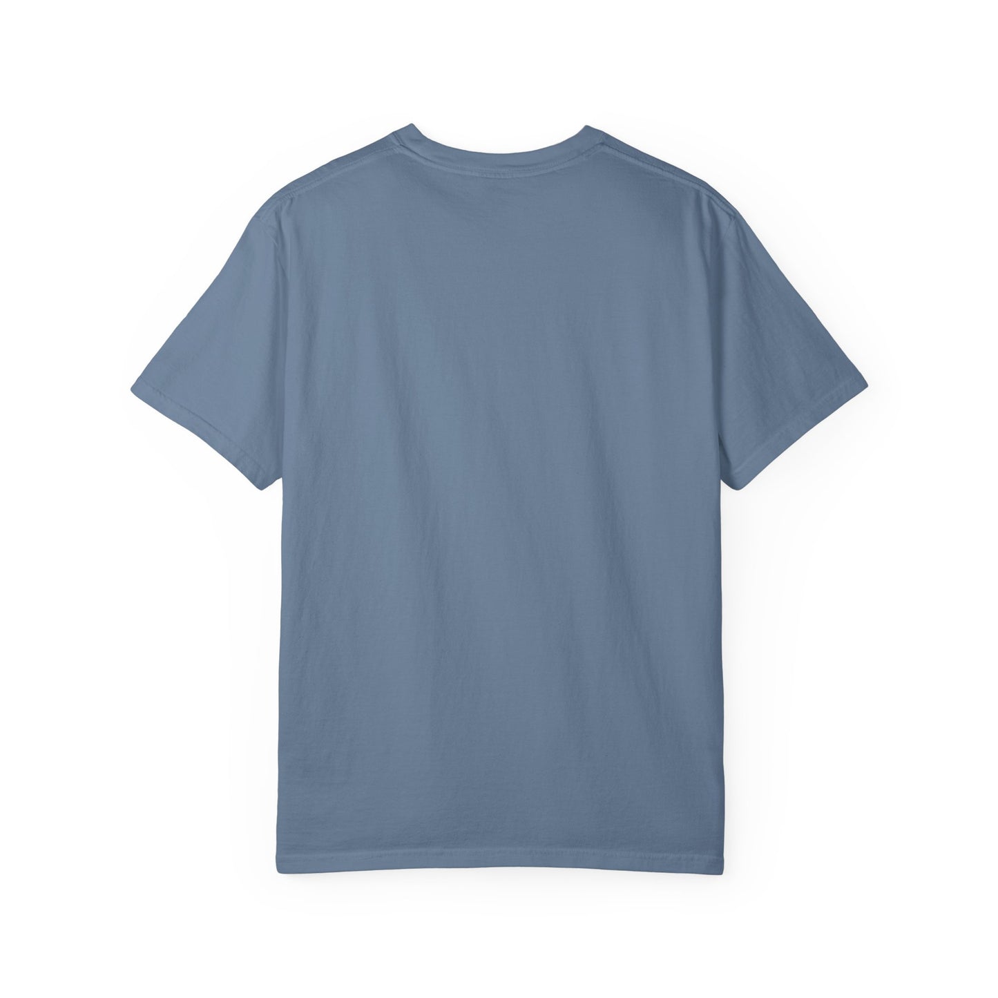 Back side of plain garment-dyed t-shirt
