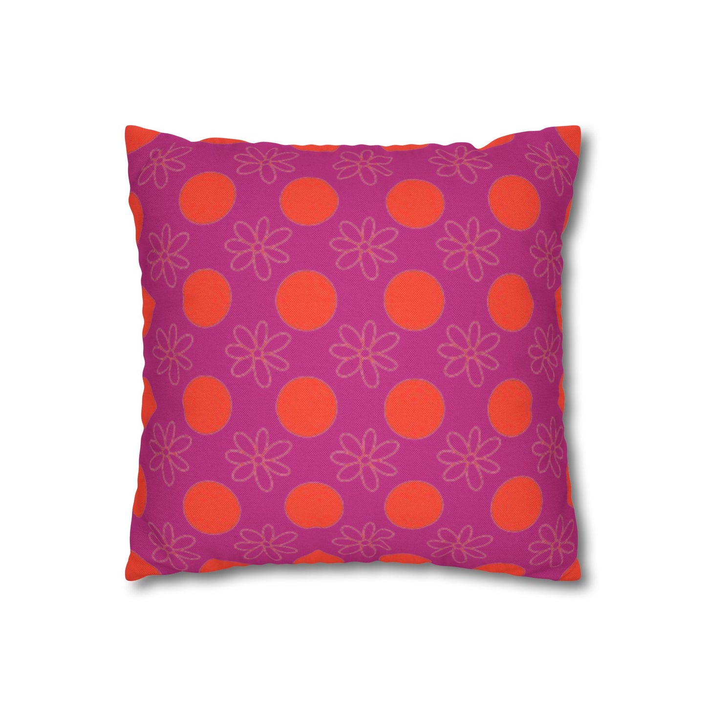 Decorative pillow with pink and orange pattern on a white background
