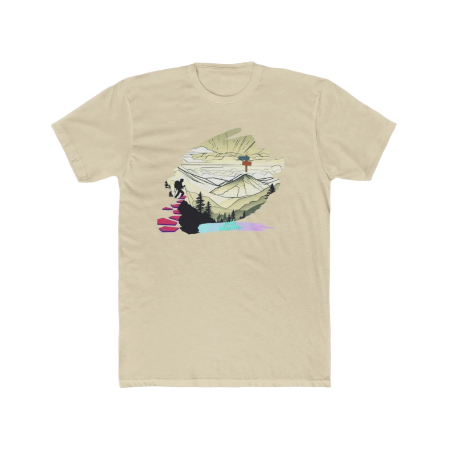 Unisex model wearing solid cream cotton crew neck t-shirt
