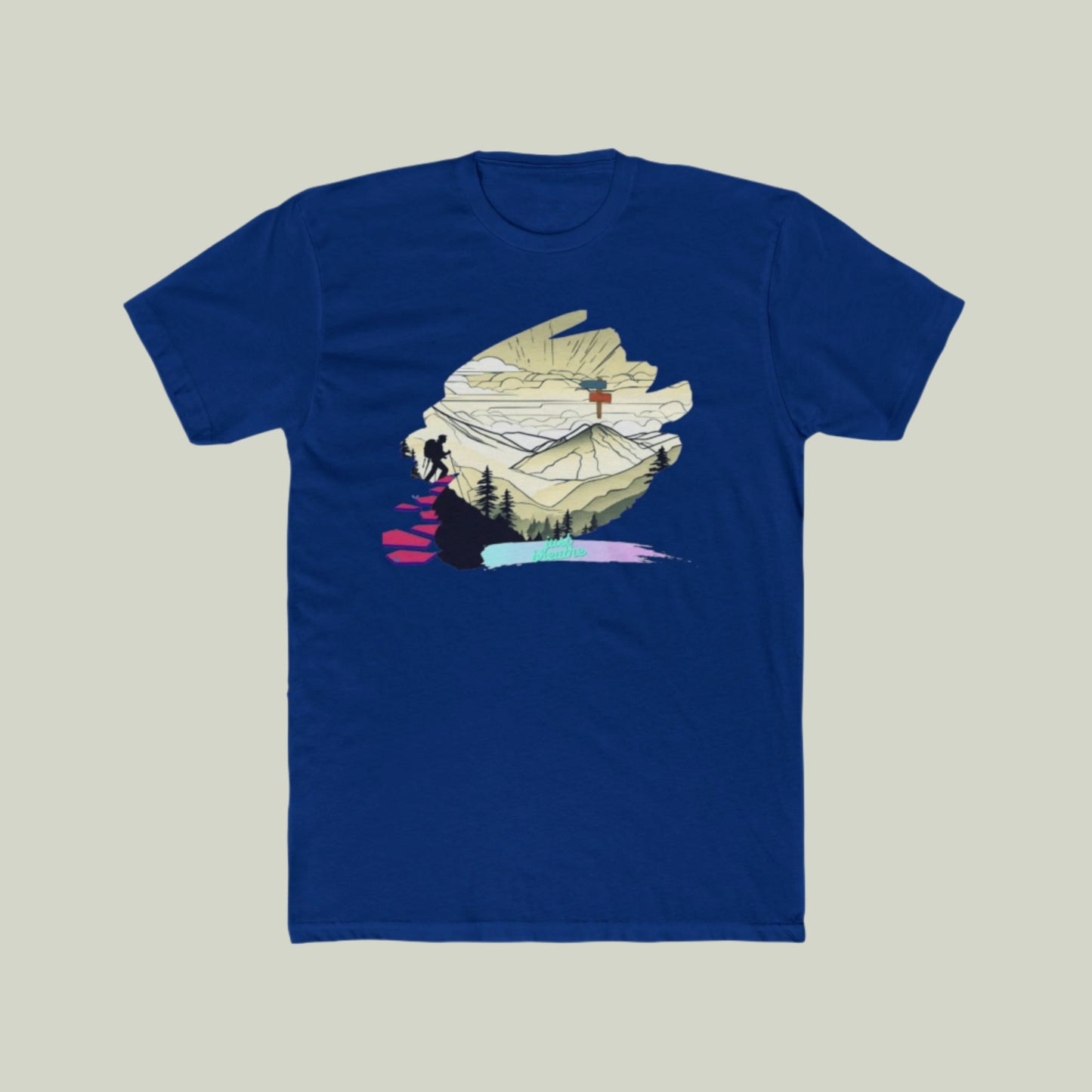 Unisex model wearing solid royal cotton crew neck t-shirt