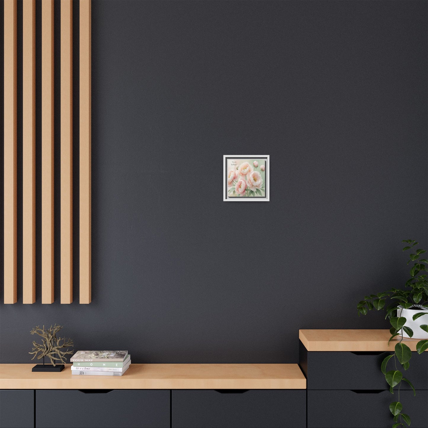soft bloom pink flowers framed matte canvas. the delicate floral artwork bring fresh and soothing aesthetic