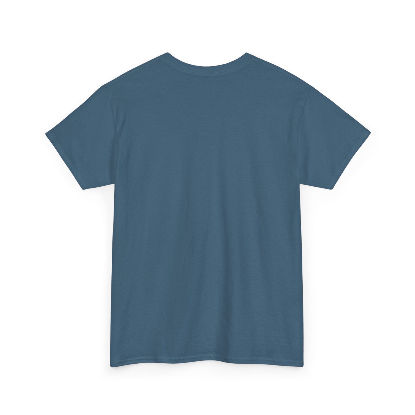 Indigo Blue t-shirt shown from the back on a white background