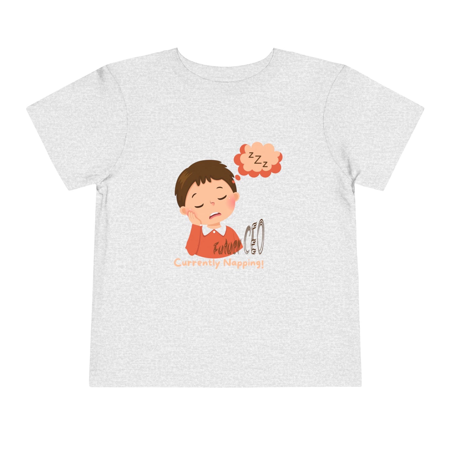 Toddler short sleeve t-shirt with sleeping child illustration and “Future CEO, Currently Napping” text
