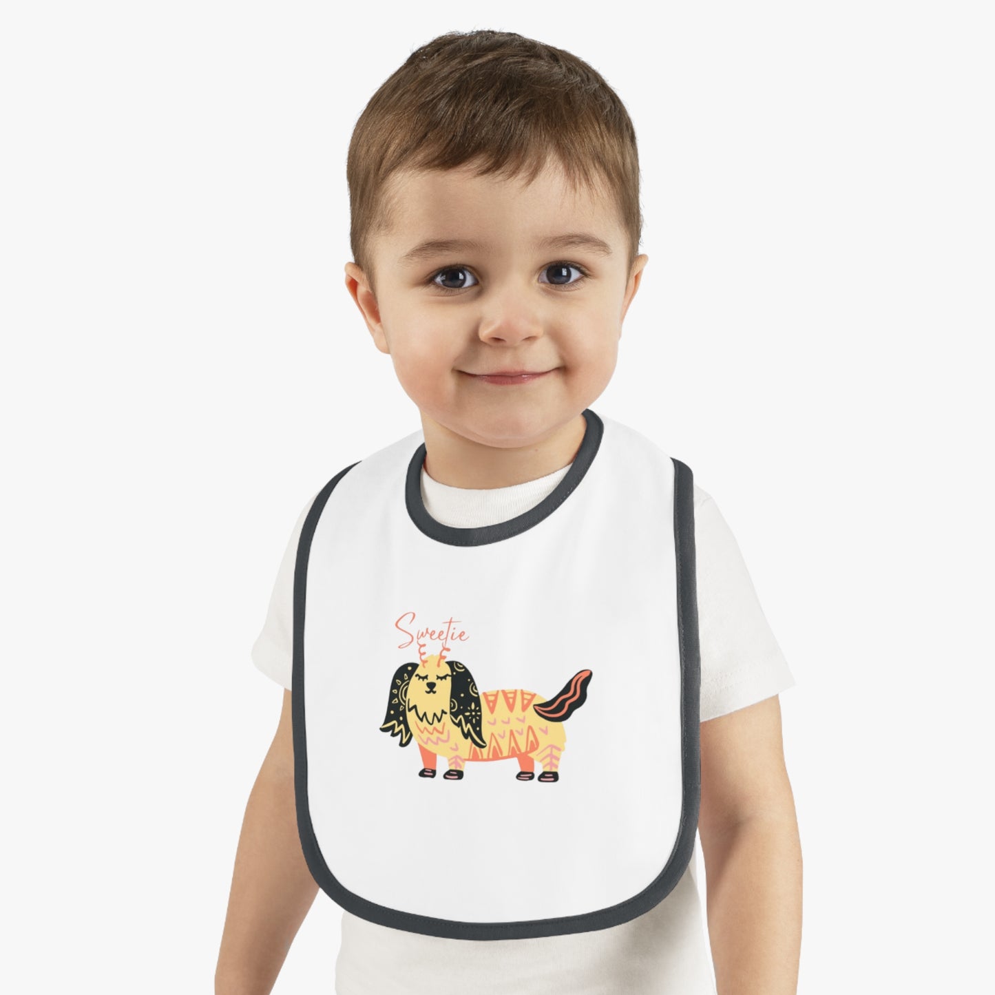 “Sweetie Dog Print Jersey Baby Bib – Soft & Adorable Mealtime Essential”