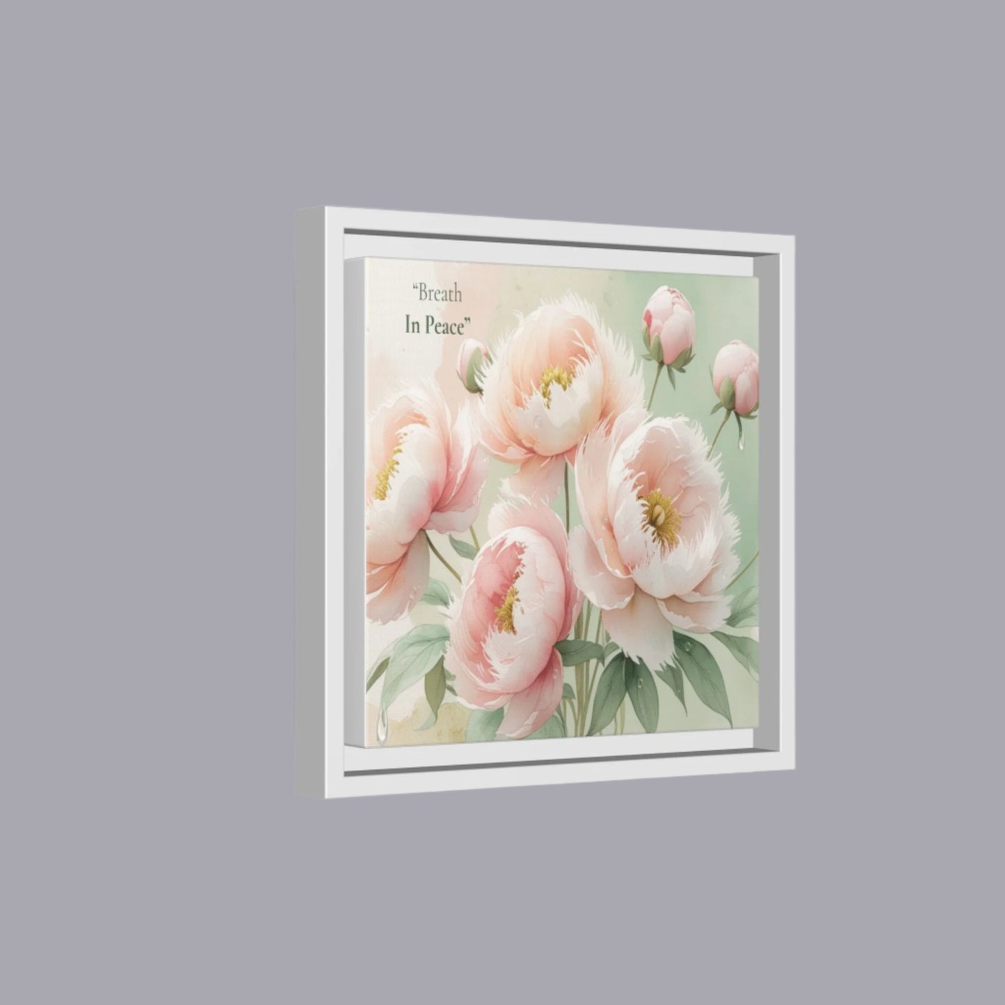 soft bloom pink flowers framed matte canvas. the delicate floral artwork bring fresh and soothing aesthetic