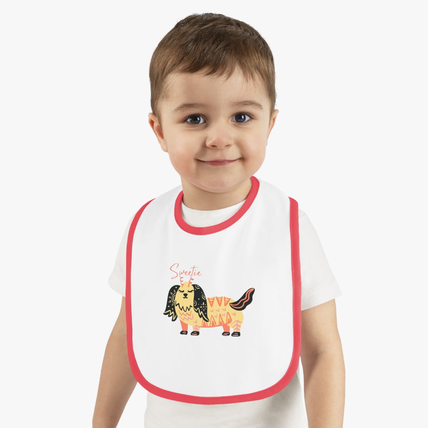 “Sweetie Dog Print Jersey Baby Bib – Soft & Adorable Mealtime Essential”