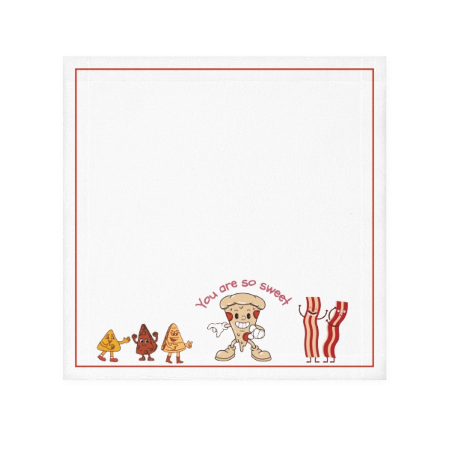 A face towel with a white front featuring a colorful character design and text that reads 'You are so sweet " The back of the towel is solid white.