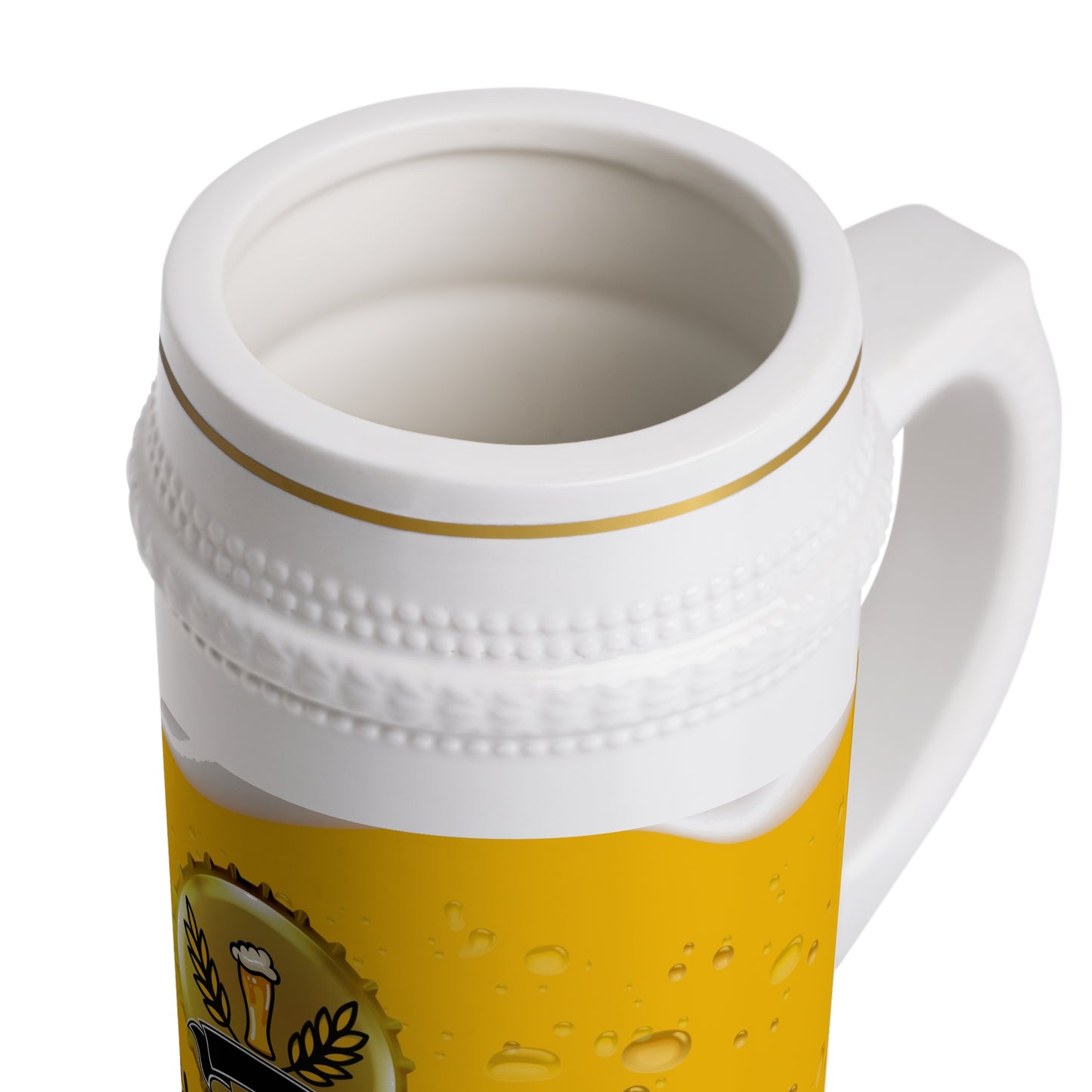 Ceramic beer stein mug with vintage design – perfect for beer lovers and festive celebrations.