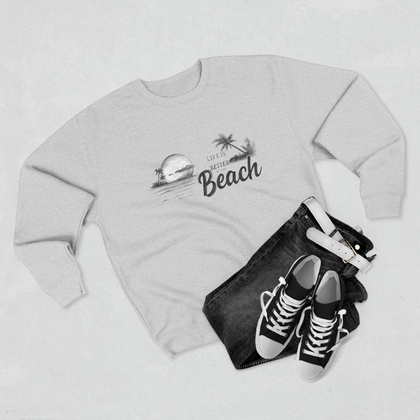 Beach Sunset Crewneck Sweatshirt — Vintage Palm "Life is Better at the Beach"
