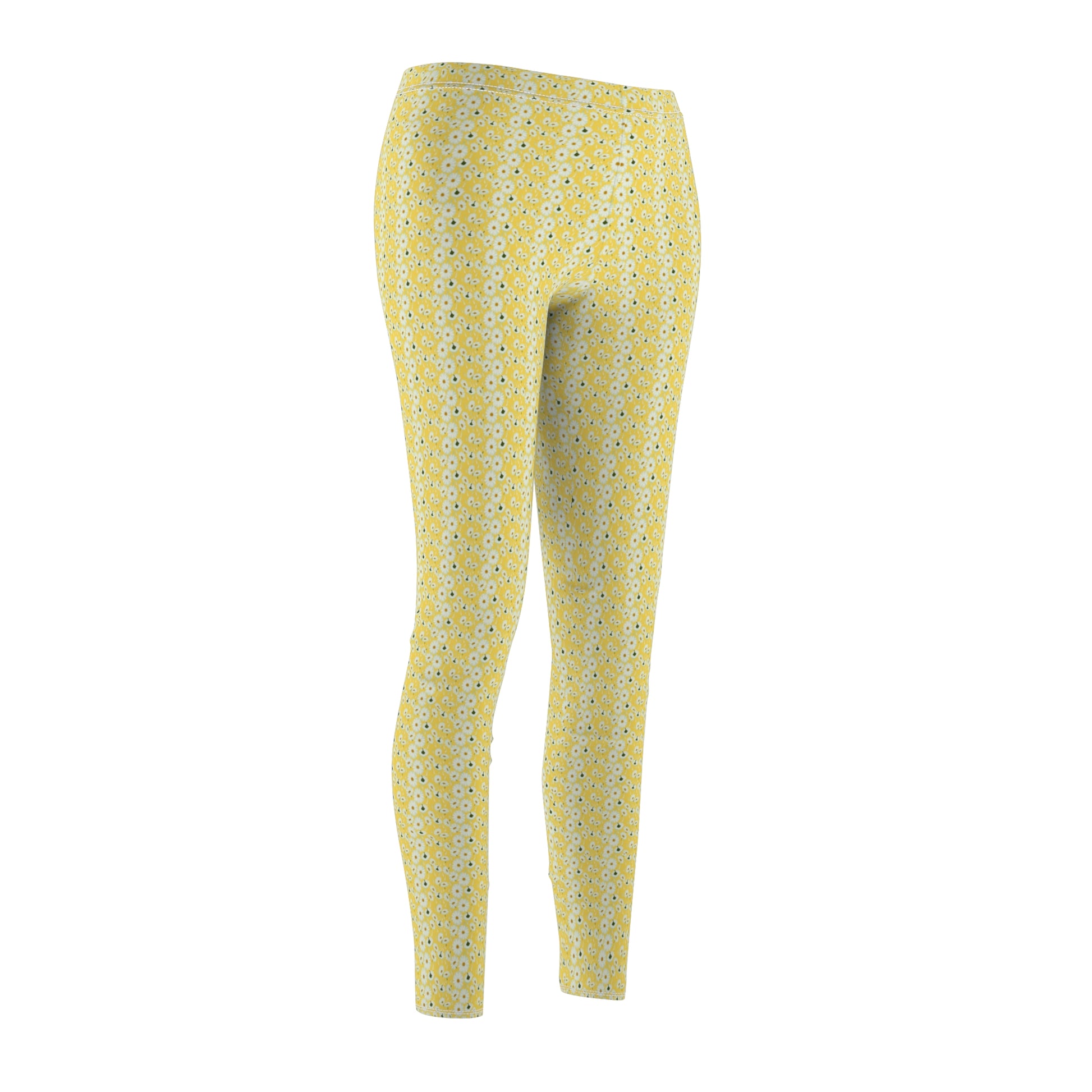 Yellow leggings with floral pattern on a white background