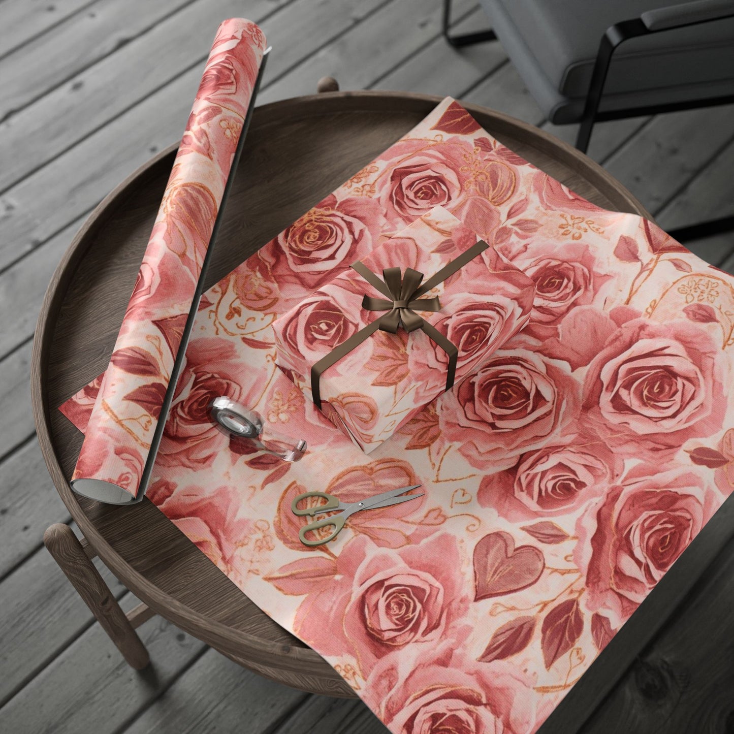 Floral Rose Wrapping Paper Roll — Vintage Pink Roses Gift Wrap for Weddings & Mother’s Day