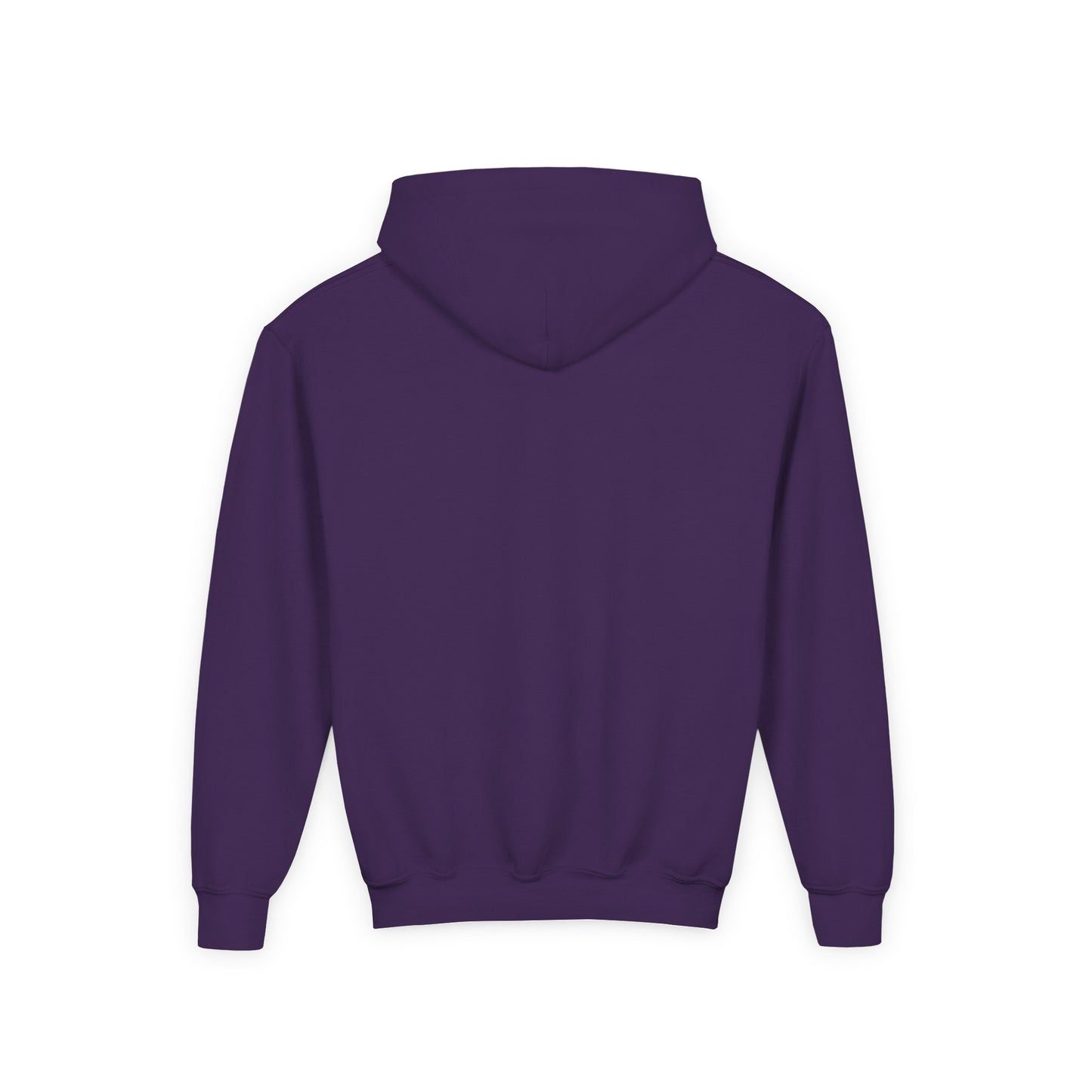 Purple hoodie shown from the back on a white background