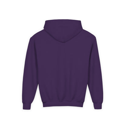 Purple hoodie shown from the back on a white background