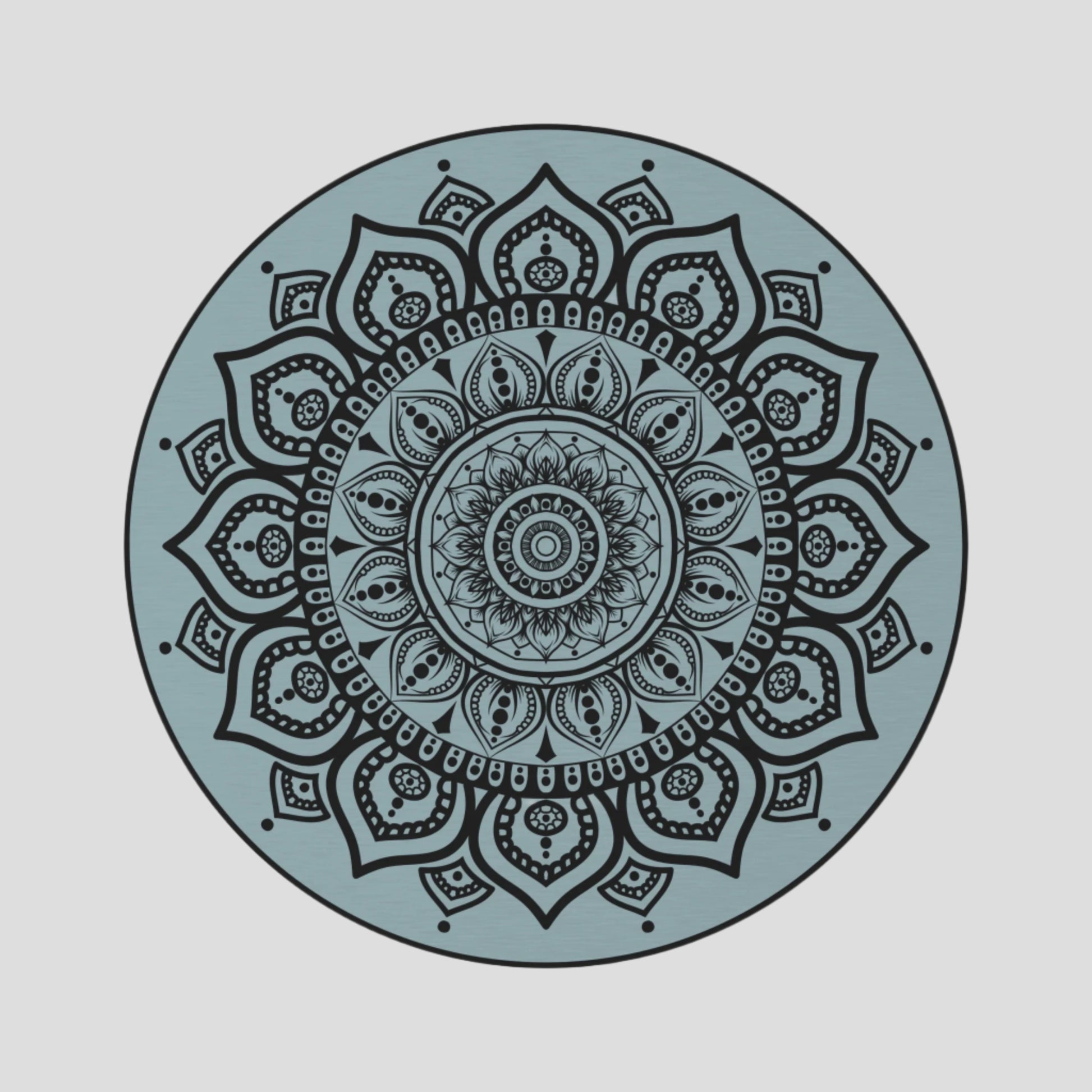 an elegant blue round with bllack mandala design rug 