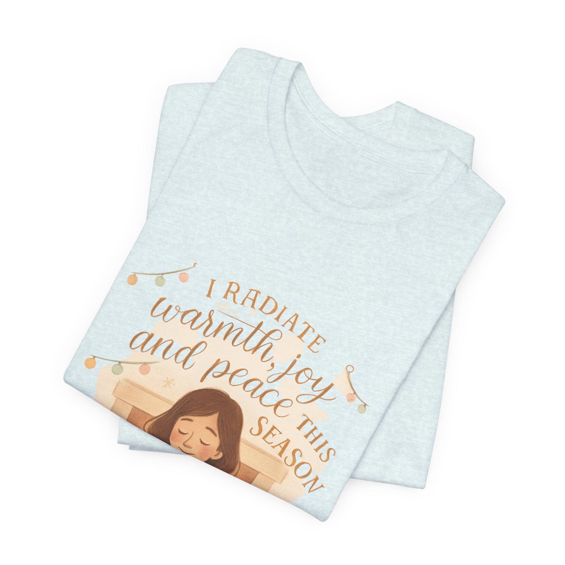 Light blue tank top with a printed design and text on a white background