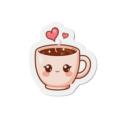 Cute cartoon coffee cup with heart-shaped steam on a white background