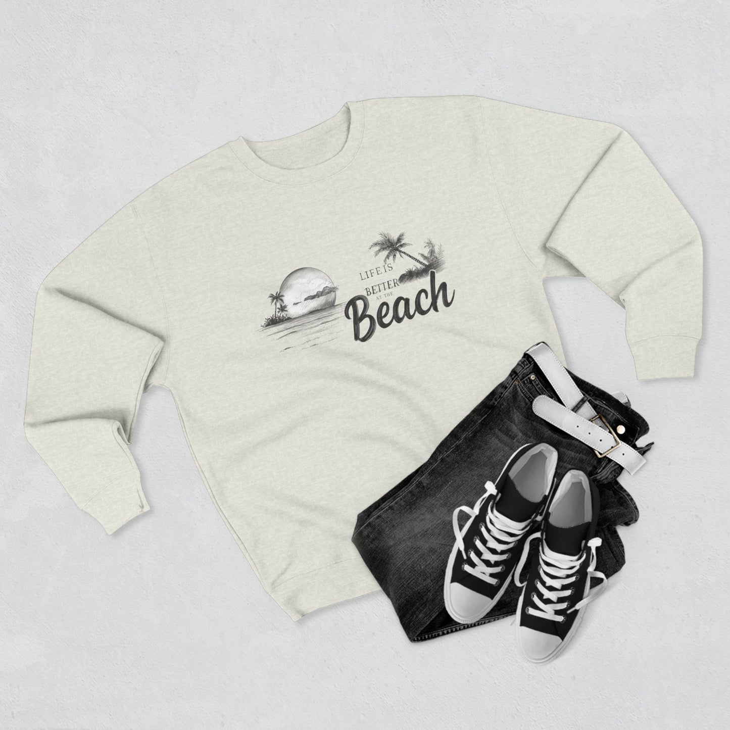 Beach Sunset Crewneck Sweatshirt — Vintage Palm "Life is Better at the Beach"