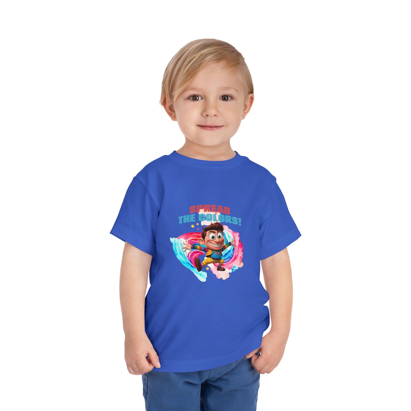 "Spread the Colors! Vibrant Cartoon Toddler Short Sleeve Tee-shirt for Kids & Youth"