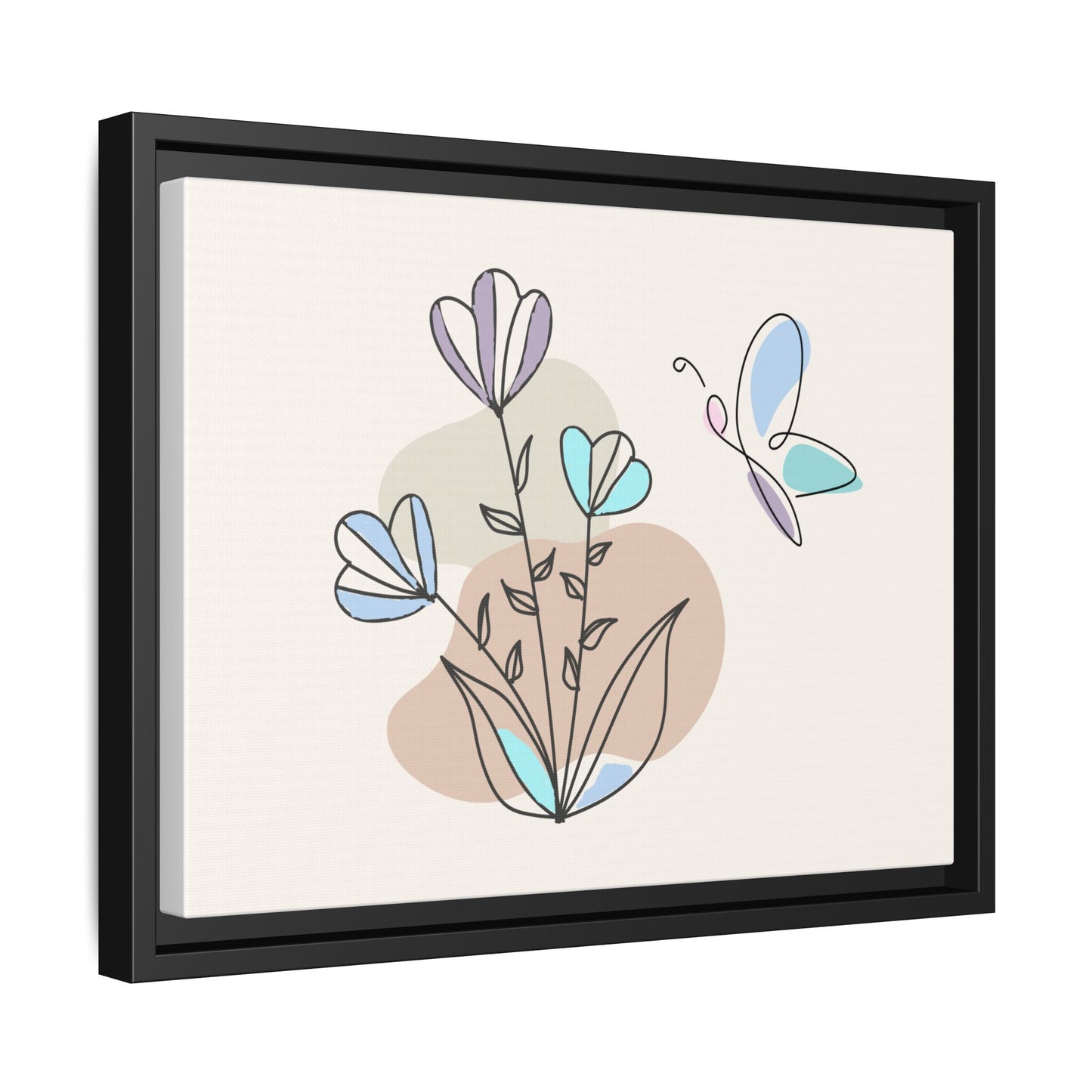 Framed artwork with abstract floral design on a beige background