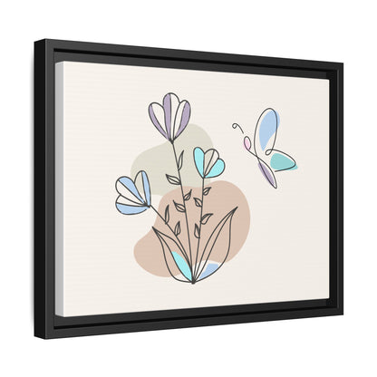 Framed artwork with abstract floral design on a beige background
