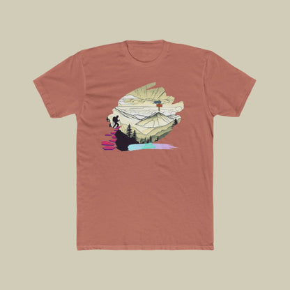Unisex model wearing solid desert pink  cotton crew neck t-shirt
