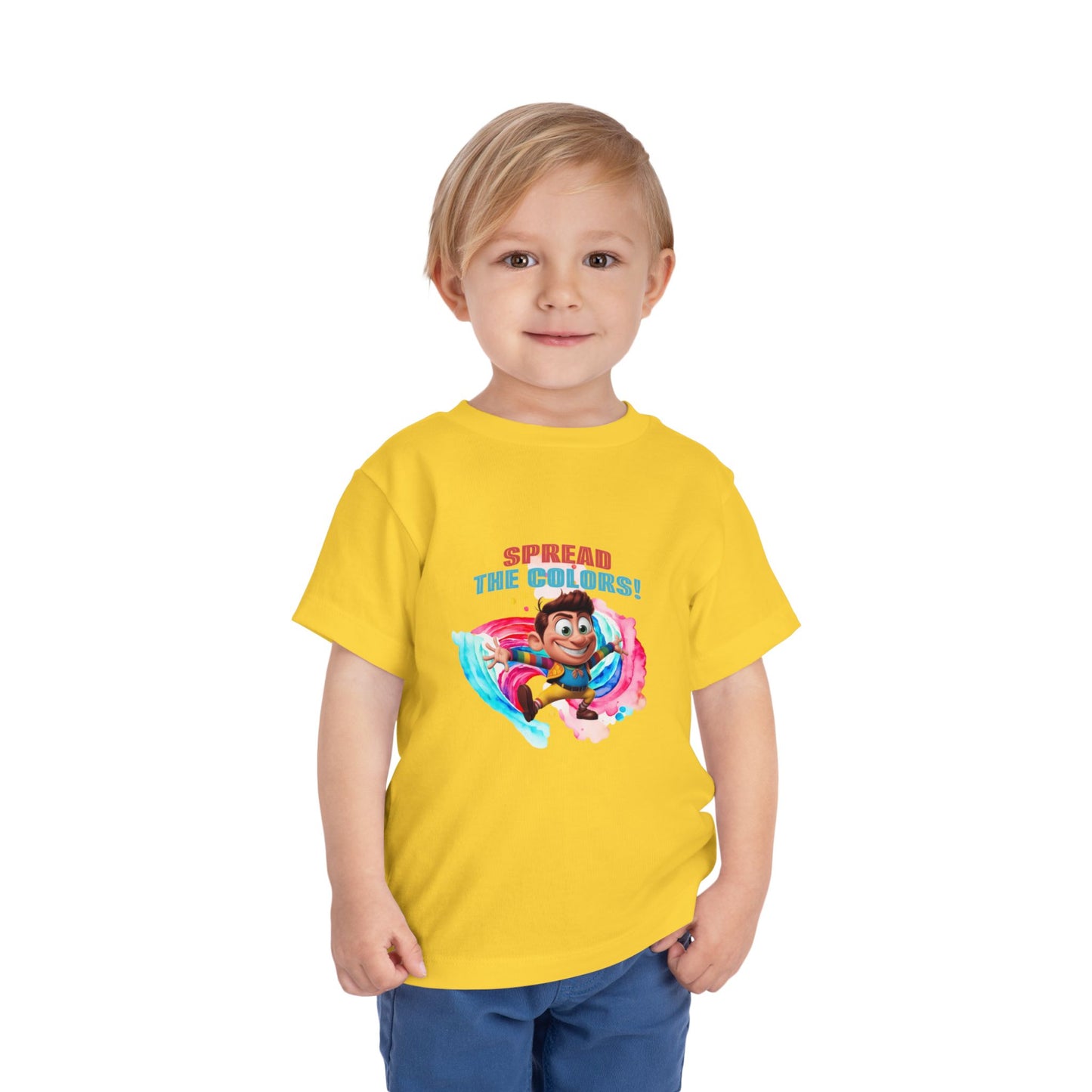 "Spread the Colors! Vibrant Cartoon Toddler Short Sleeve Tee-shirt for Kids & Youth"
