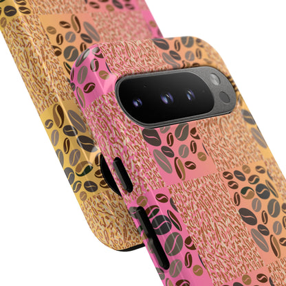 Tough Phone Case – Coffee Bean & Tiger Print with Gradient Background