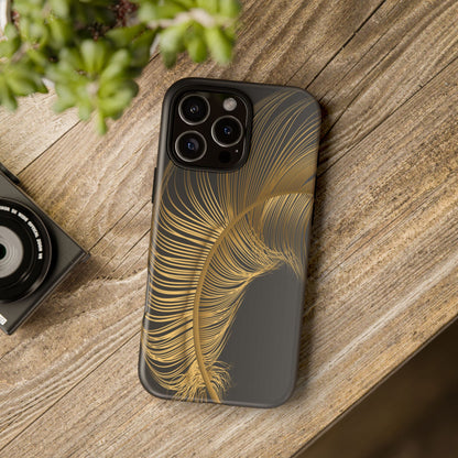 Tough Phone Case – Elegant Golden Feather Design (Shockproof & Stylish)