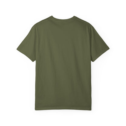Rear view of plain back side garment-dyed t-shirt