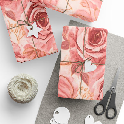 Floral Rose Wrapping Paper Roll — Vintage Pink Roses Gift Wrap for Weddings & Mother’s Day