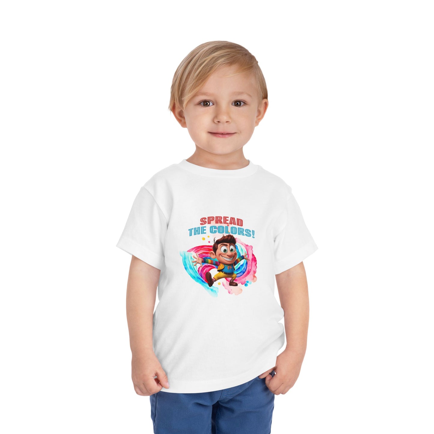 "Spread the Colors! Vibrant Cartoon Toddler Short Sleeve Tee-shirt for Kids & Youth"
