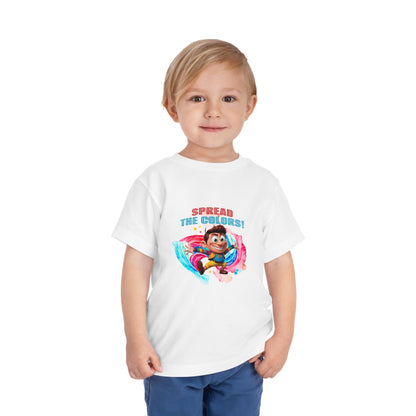 "Spread the Colors! Vibrant Cartoon Toddler Short Sleeve Tee-shirt for Kids & Youth"