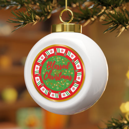 Christmas ornament with 'Blessed Christmas' text on a white background
