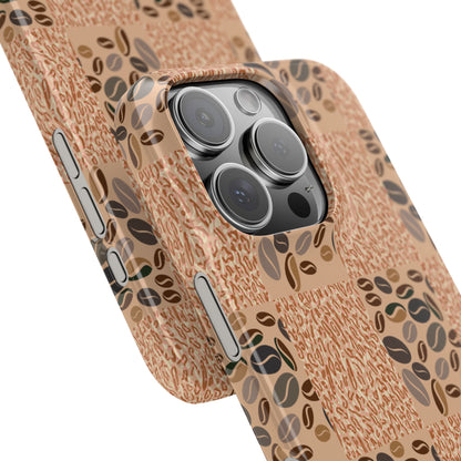 Phone case with coffee bean pattern on a white background