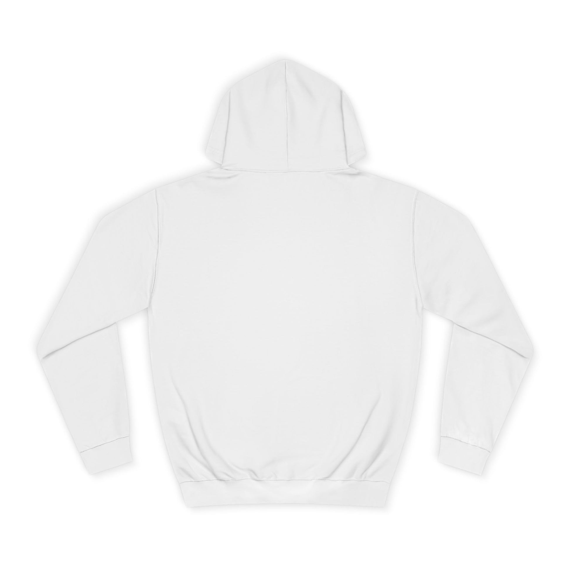Back view of solid color unisex college hoodie