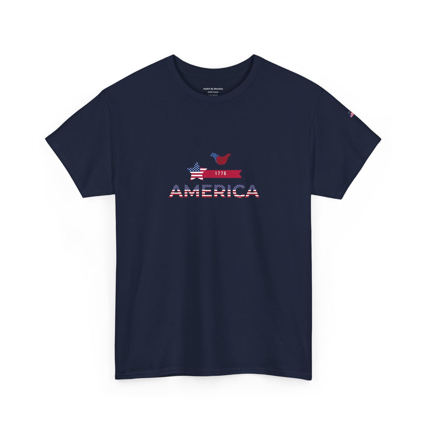 Black t-shirt with 'AMERICA' text and graphic on a white background