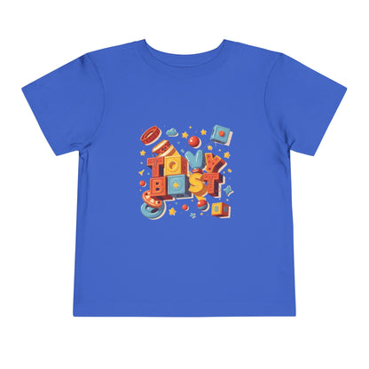 Colorful Throwback Kid graphic on t-shirt inspired by 90s toys and primary color retro